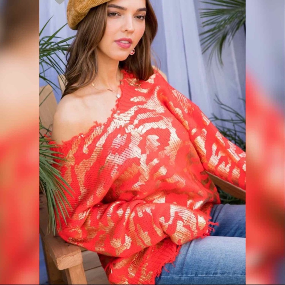 COPY - Metallic Leopard V Neck Sweater